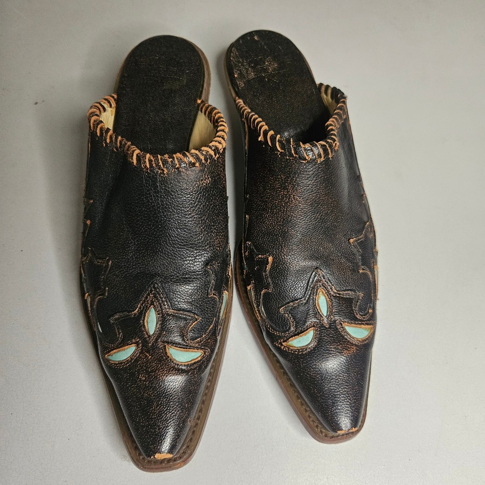 Corral Boots Womens Black Leather Turquoise Inlay Western Mules R6719 Size 7 M